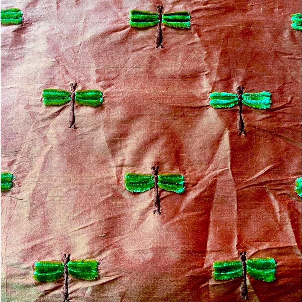 Vintage Kravet Embroidered Silk & raised Velvet Dragonfly Fabric - Picture 2 of 3